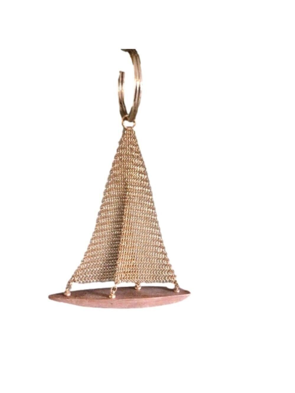 Metal and teak sailboat keychain